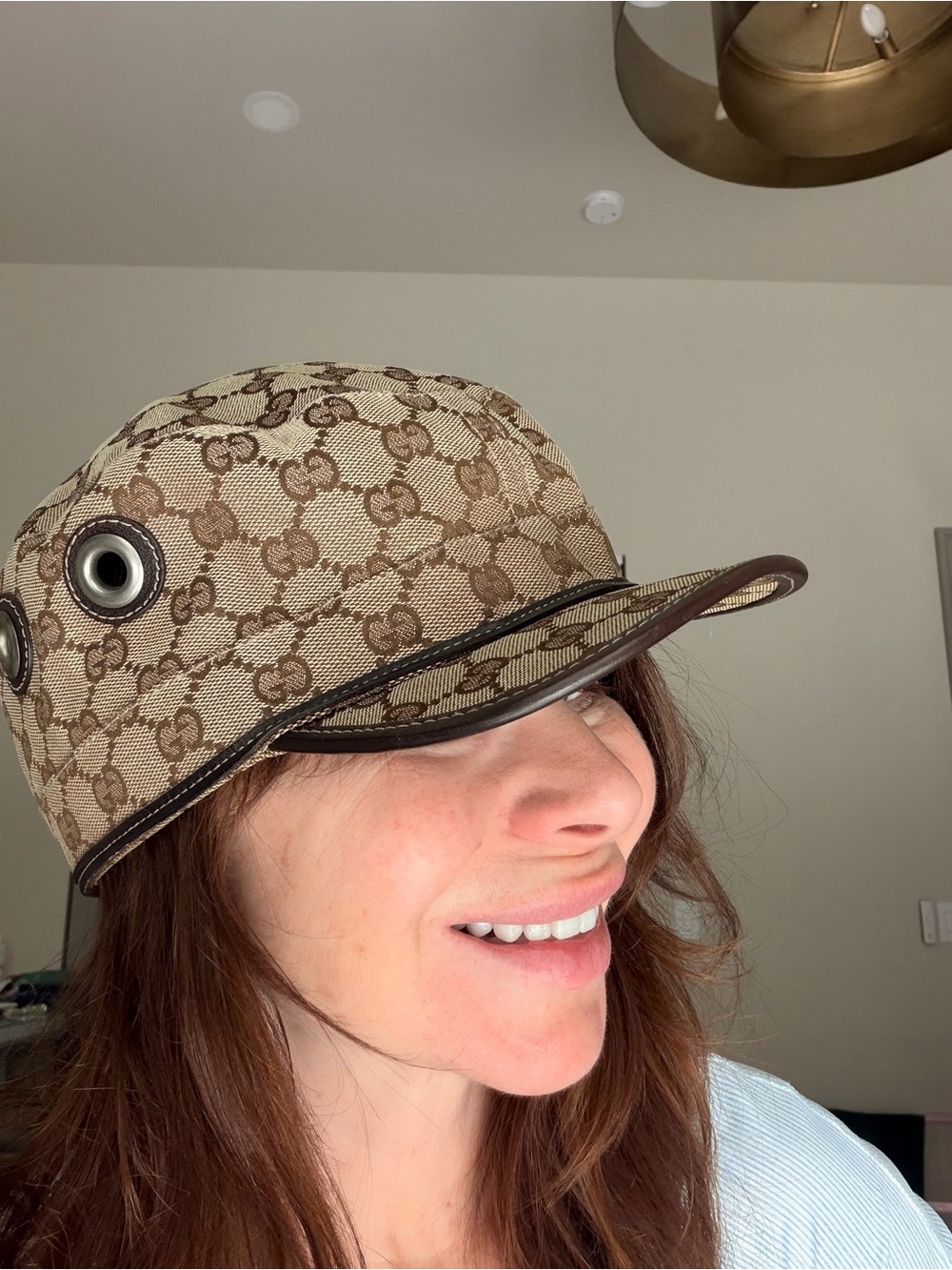 Gucci Rare Brown Beige Monogram Canvas Bucket Hat with Grommet Detail